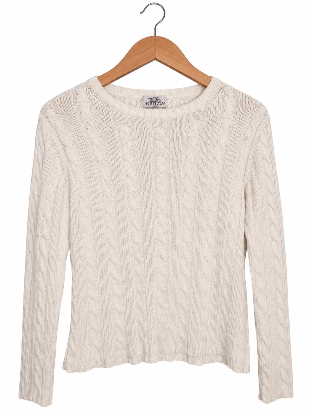 Jessica Cream Cable Knit Crewneck Sweater | S